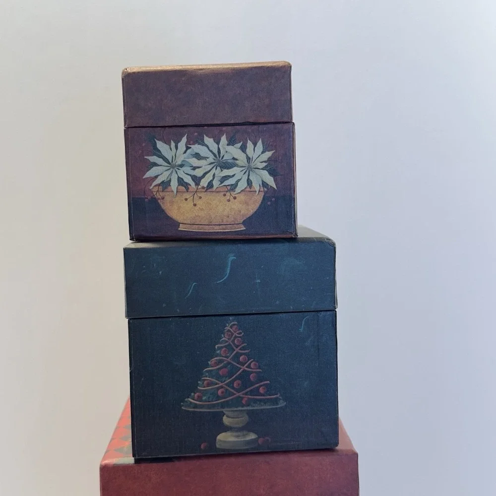 VTG Bob's Boxes Fruits & Flowers Nesting Boxes set of 5 w Lids Festive primative